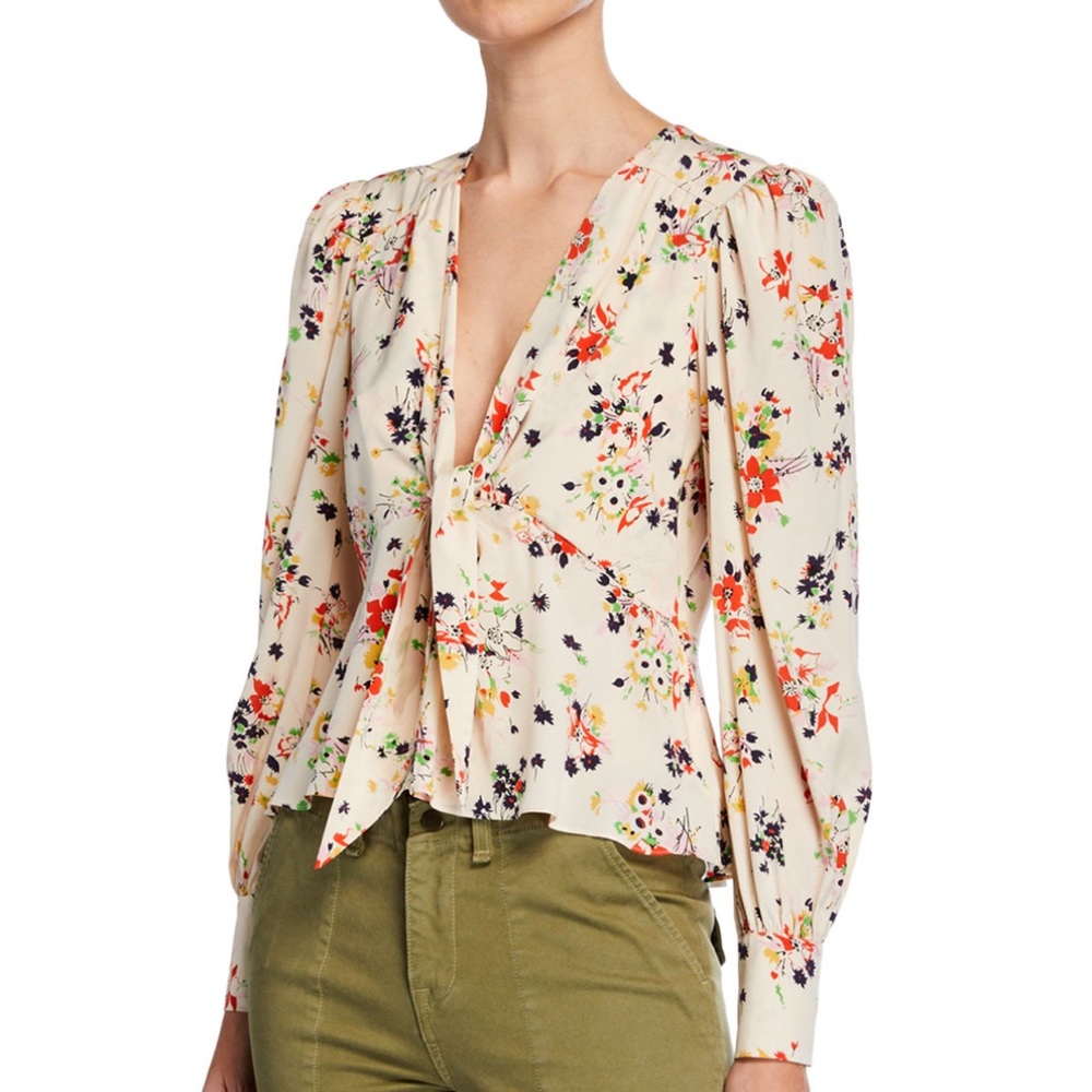 VERONICA BEARD Payton Floral Tie-Front Silk Top 8.
